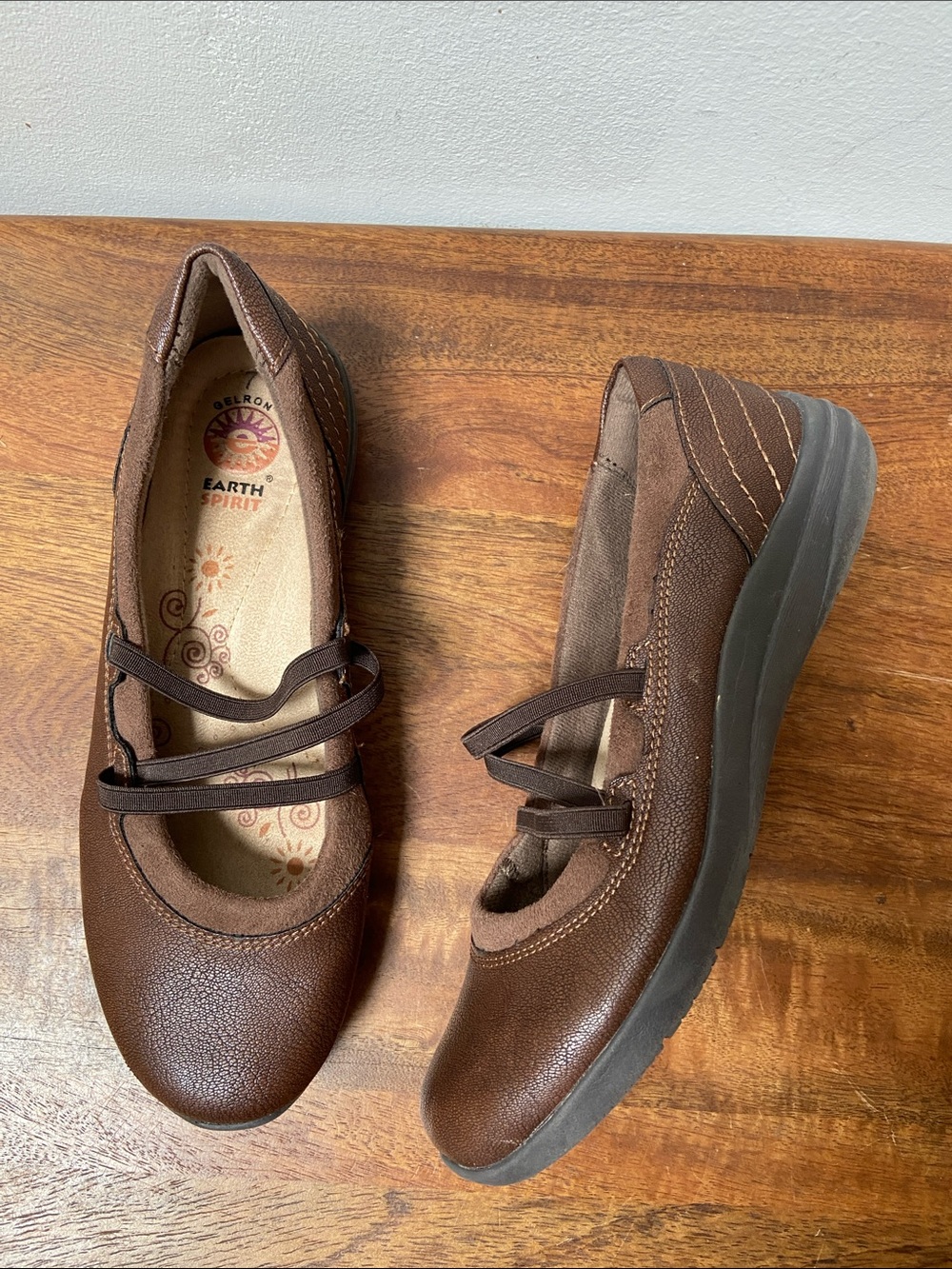 Earth Spirit Brown Cross-Strap Mary Jane Flats